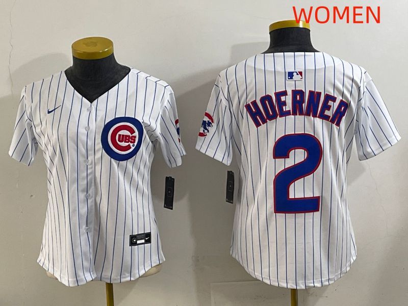 Women 2025 Chicago Cubs #2 Hoerner White Stripe Game Nike MLB Jersey style 5